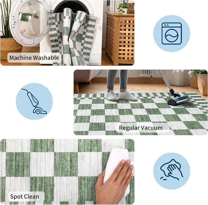 GarveeHome Sage Green Checkered Rug 5×7 Area Rugs - Image 7