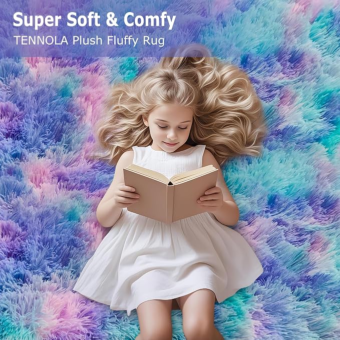 Purple Rainbow Rug for Girls Bedroom Bedside Runner 3x10 Ft, Soft Fluffy Rugs - Image 9