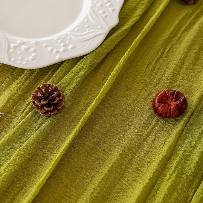 6Pcs Moss Green Cheesecloth Table Runner 120 Inches - Image 3