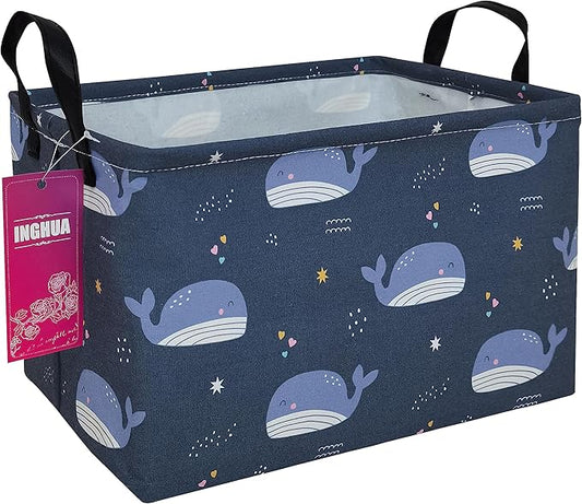 Rectangular Storage Basket Fabric Organizer Bin for Toys,Books,Clothes,Gifts,Pets-Perfect for Home,Office,Nursery,Dorm,Shelf(Rec-Blue Whale )