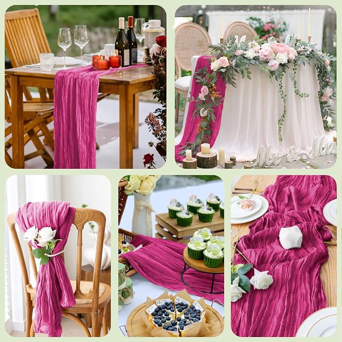 Cheesecloth Table Runner Fushia 10FT Boho Gauze Runner, 2 Pack | 120 Inch - Image 7