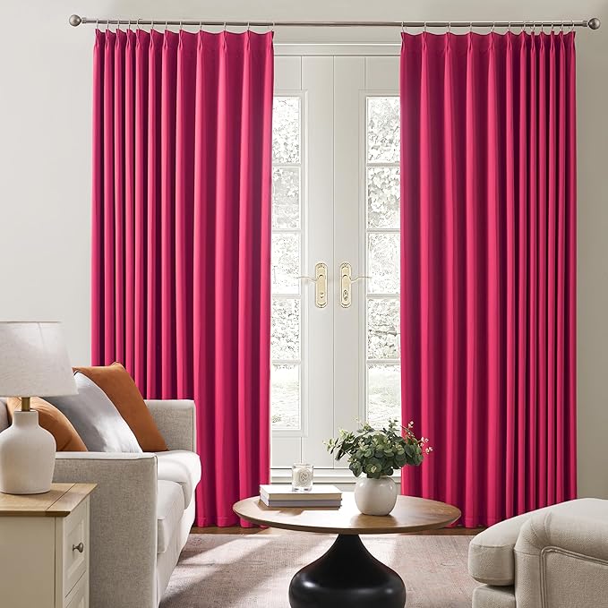 KEQIAOSUOCAI Hot Pink Fuchsia Pinch Pleated Curtains Blackout 84 Inches Long, Room Darkening Pleat Curtain for Kids Nursery Bedroom Window Panels with Hooks Magenta Drapes 40 x 84 Inch