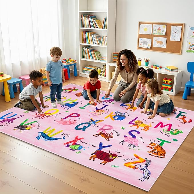 5x7 ABC Classroom Rug for Kids Playroom, Alphabet Rug - Image 3