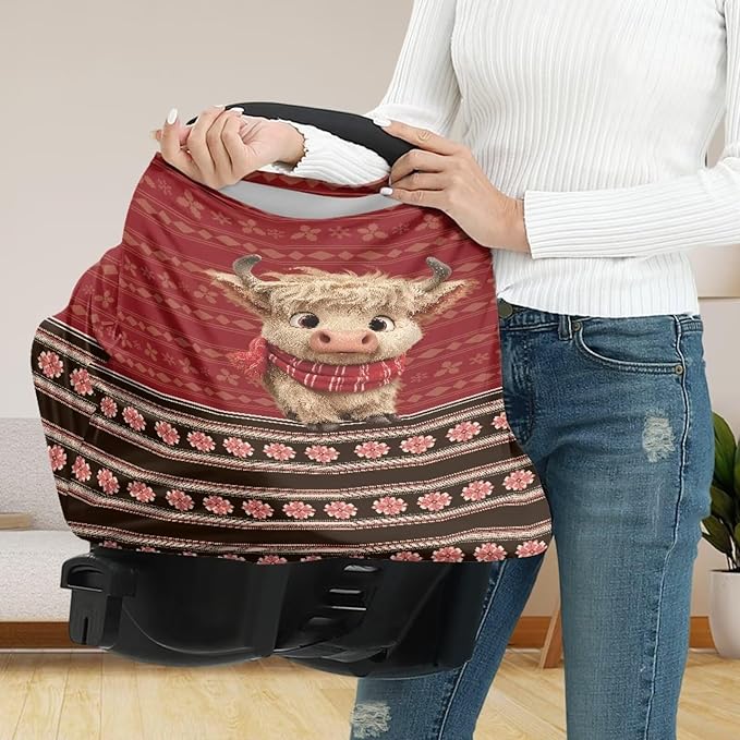 Binienty Christmas Highland Cow Car Seat Canopies for Baby Boys Girls, Mom Nursing Breastfeeding Covers Infant Stroller Cover, Holiday Gifts