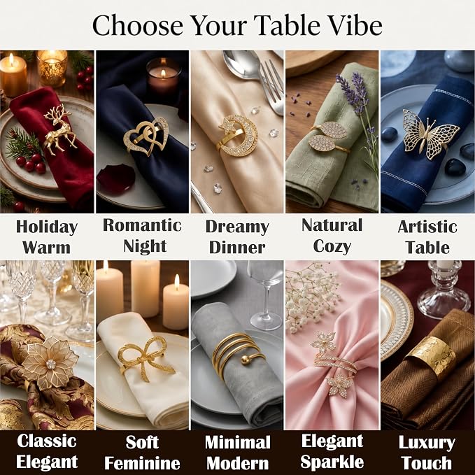 Gold Napkin Rings Set of 12 – Heart Design – Romantic Napkin Ring Holders - Image 8