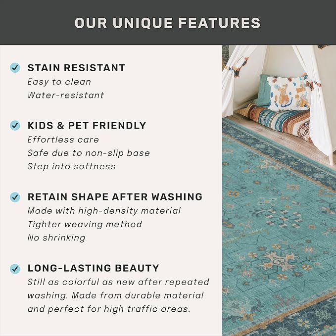 2x4 Washable Teal Throw Rugs for Entryway Indoor - Image 7