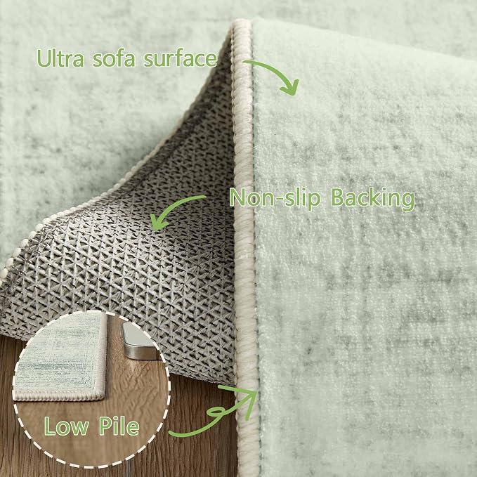Latte&Fog 8x10 Area Rugs for Living Room Washeble Large Green Rugs Non Slip | - Image 6