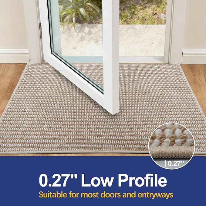Dirt Trapping Door Mat 36x60, Taupe & White Faux Jute Entryway Rug | Low-Profile - Image 4