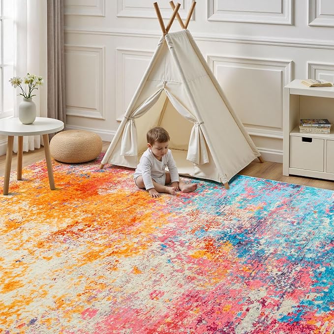 Rugflix 5x7 Area Rugs for Living Room, Washable Colorful Rainbow Rug - Image 4