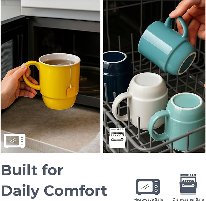 Stackable Porcelain Coffee Mug Set of 4 – 20oz Jumbo Capacity, Space-Saving - Image 5
