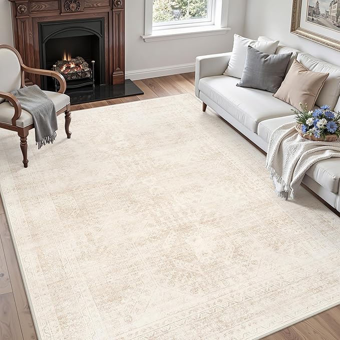 6x9 Area Rugs for Living Room: Vintage Boho Neutral Washable Rug Indoor Soft - Image 3