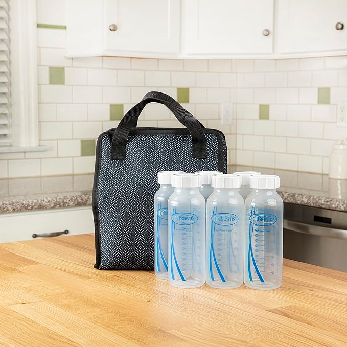 Dr. Brown's Fold & Freeze Bottle Tote, Travel Baby Bottle Insulated Cooler Bag, Store Up to 6 Baby Bottles, Black, BPA Free