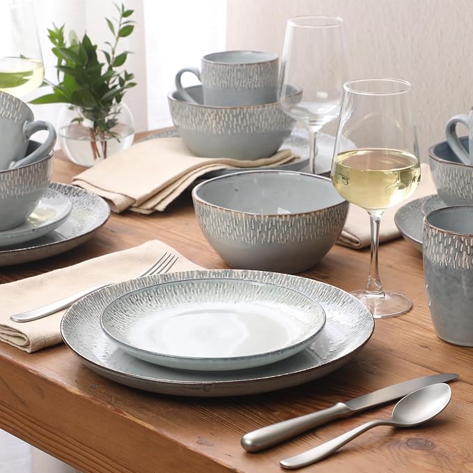 Gibson Elite Jasper 16 Piece Plates and Bowls Reactive Glaze Dishes Stoneware - Image 5