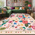 RELEANY Floral 9x12 Area Rugs Washable Print Boho Cute Carpet Non Slip Flower by RELEANY