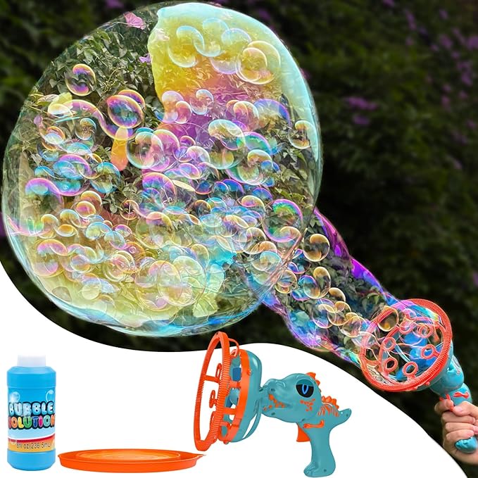 Electric Dinosaur Bubble Machine Gun for Kids Ages 4-8, Big Dino Bubble Blaster with Bubble in Giant Bubble Design, Outdoor Backyard Toys Fun for Toddlers 1-3-5 Birthday Parties