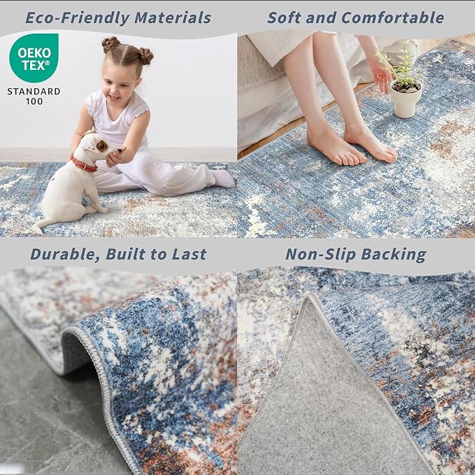 Washable Area Rug 9x12 Living Room – Neutral Modern Abstract Large Carpet - Image 6
