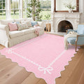 GarveeHome Scalloped Bow Rug for Living Room, Solid Pink Rug for Dorm, Washable by GarveeHome