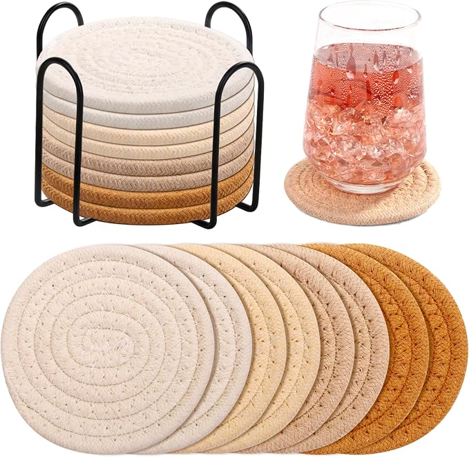 8 Pack Absorbent Coasters with Holder, 4 Colors Minimalist Home Decor, 4.3 by Mckanti
