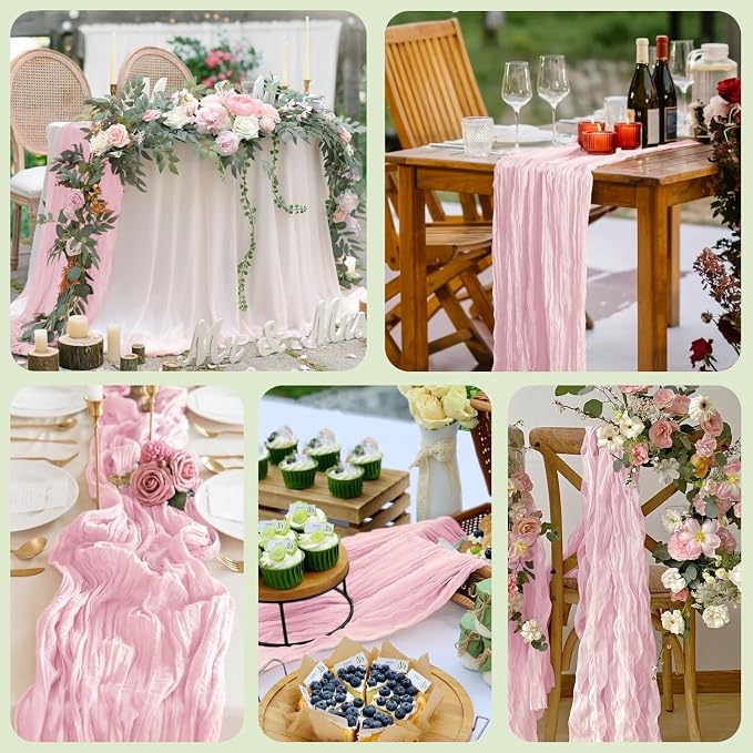 Cheesecloth Table Runner 10FT 4Pcs Blushing Pink Boho Gauze Runners | Cheese - Image 7