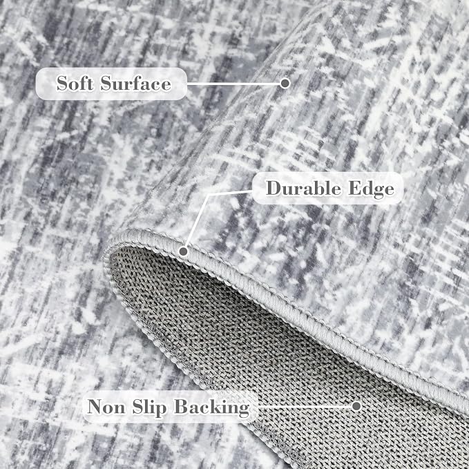 COZYLOOM 9x12 Rugs for Living Room Machine Washable Rug Modern Abstract Floor Cover with Non Slip Backing Satin Resistant Ultra Soft Geometric Carpet for Bedroom Office, Grey