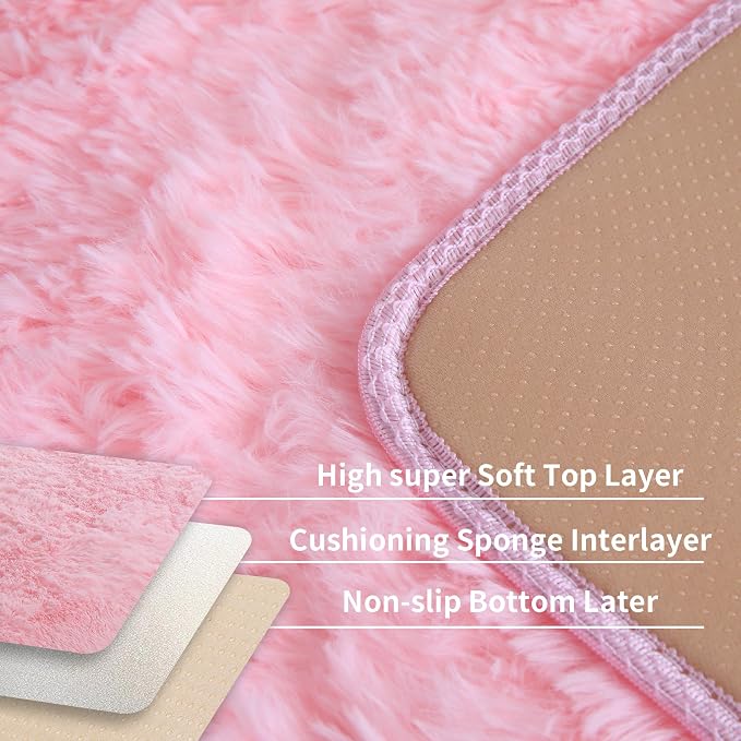KCHOWUA Pink Fluffy Fuzzy Small Area Rugs - Image 6