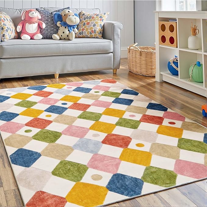 jinchan Macy 4x6 Area Rug for Kids Room Modern Colorful Checkered Diamond by JINCHAN