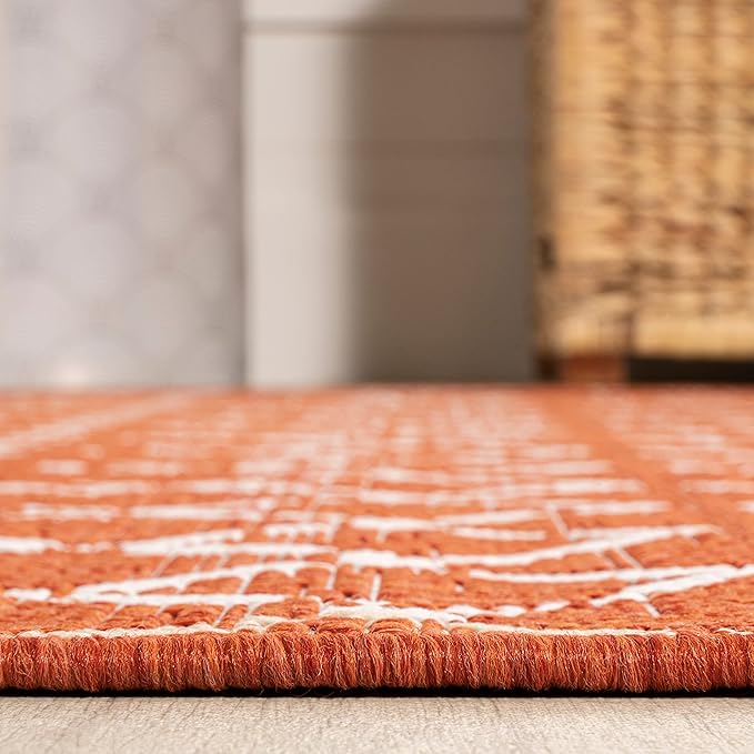 JONATHAN Y Moroccan Geometric Indoor Outdoor Runner Rug 2X10 Orange/Cream - Image 4