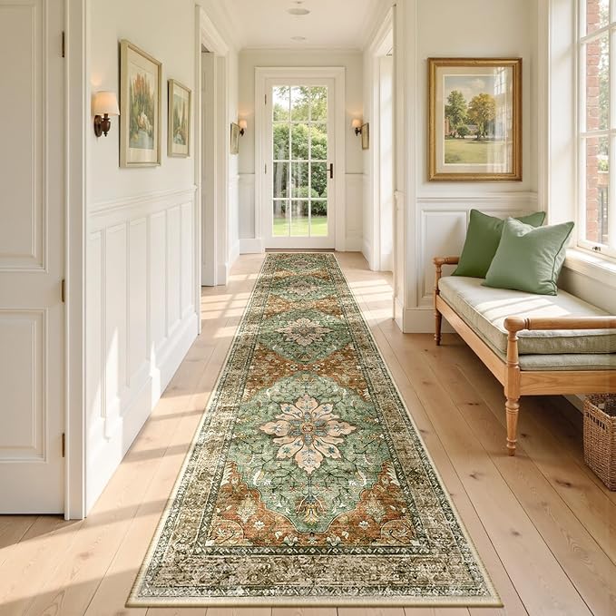 RELEANY Area Rugs Runner 2'6"x12' Washable Non-Slip, Floral Vintage Distress by RELEANY