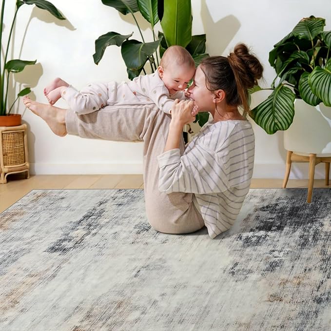 Toneed Abstract Area Rug 5x7 Modern Washable Rug Soft Non Slip Rug Low Pile - Image 4