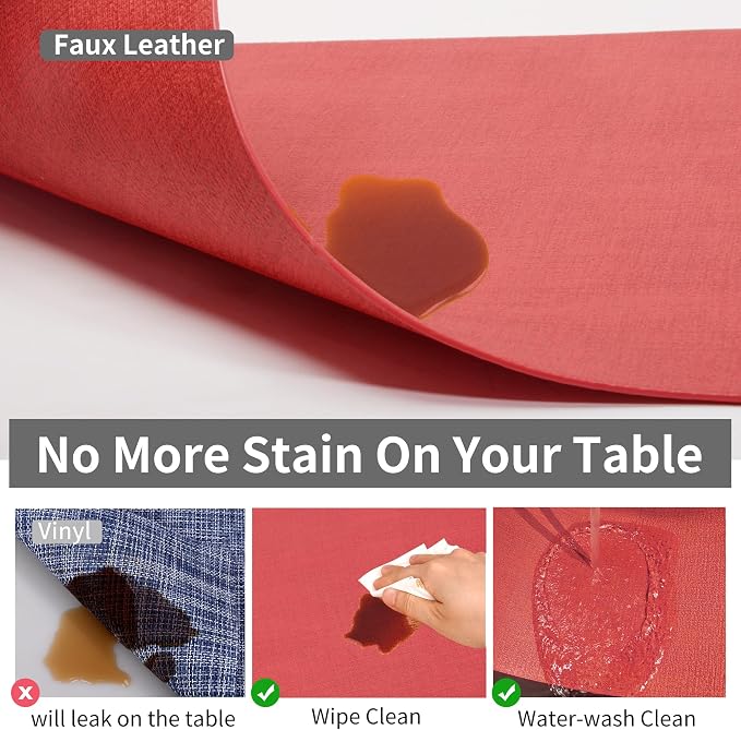 Maxpearl Faux Leather Placemats Set of 6, Light Red | Waterproof - Image 6
