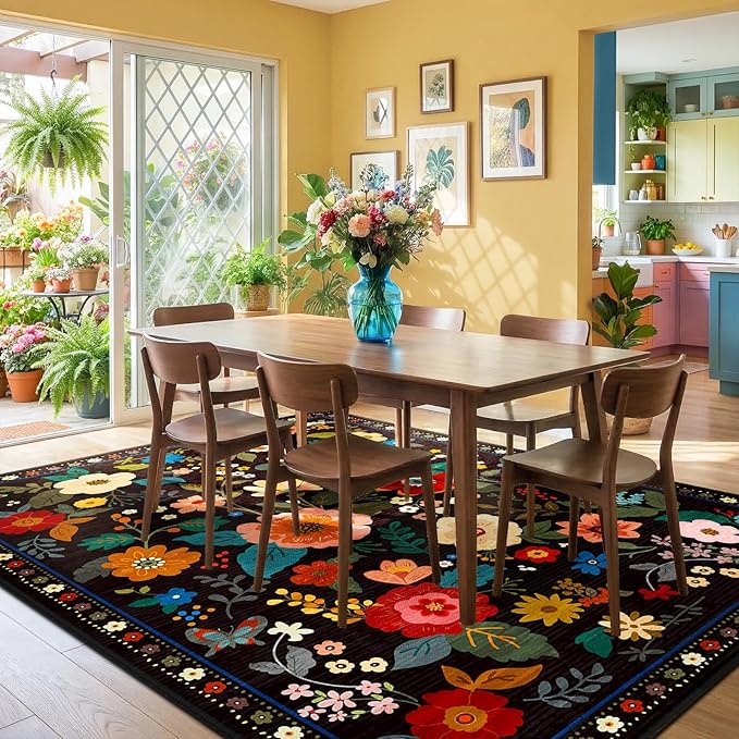 RELEANY Floral 5x7 Area Rugs Washable Print Boho Cute Carpet Non Slip Flower - Image 6