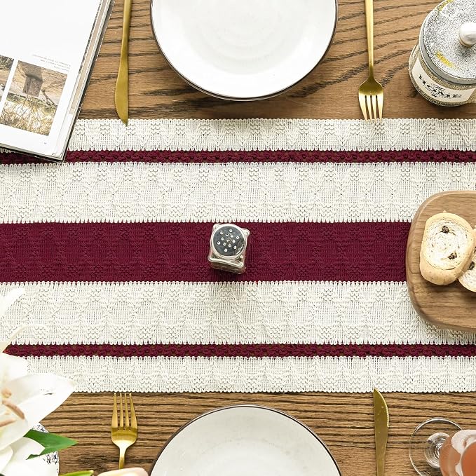Artoid Mode Red Rustic Woven Table Runner 12x108 Inch | Holiday Farmhouse - Image 3