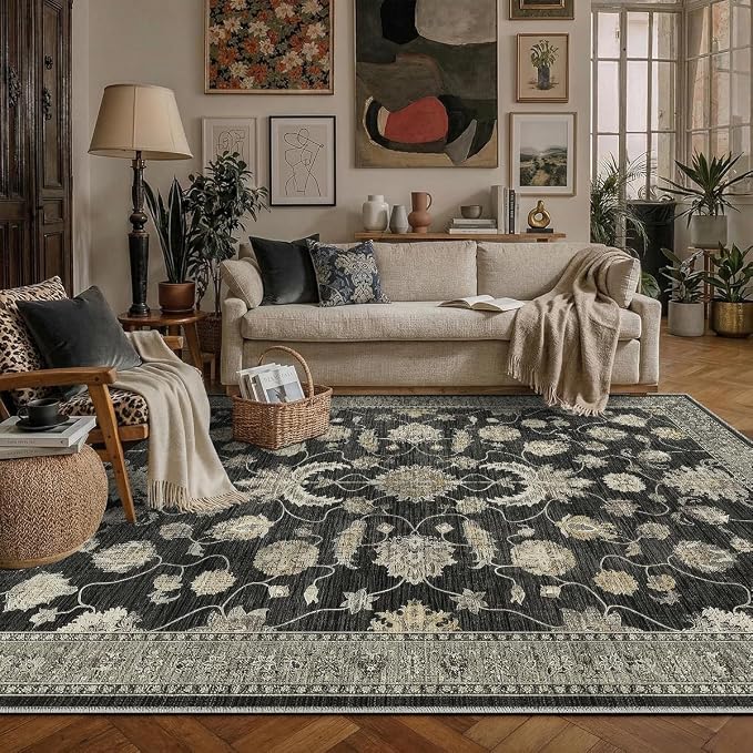 4x6 Area Rug for Living Room-Vintage Farmhouse Boho Floral Washable Stain - Image 6