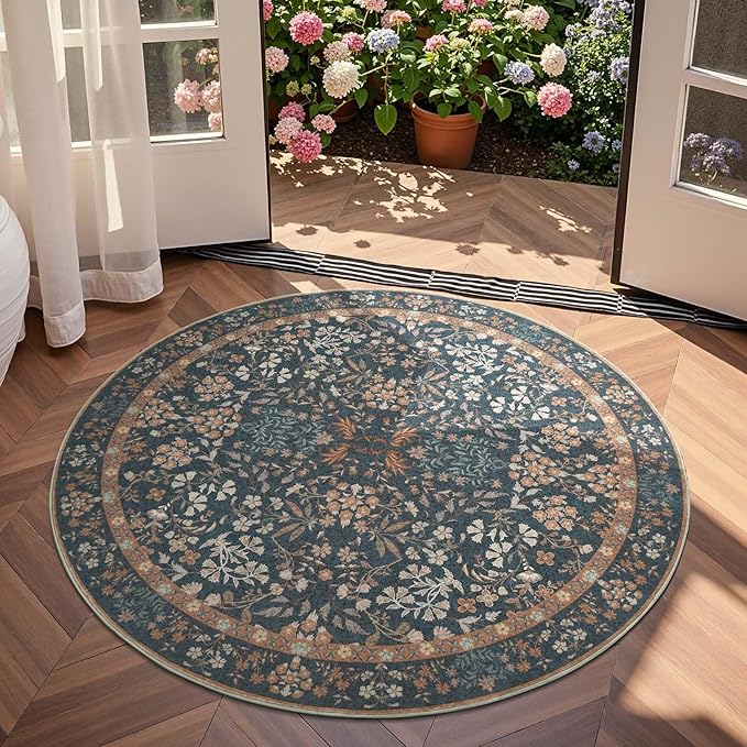 jinchan Zenith Round Rug 5ft Area Rug Soft 5'Round Floral Aesthetic Rug - Image 3