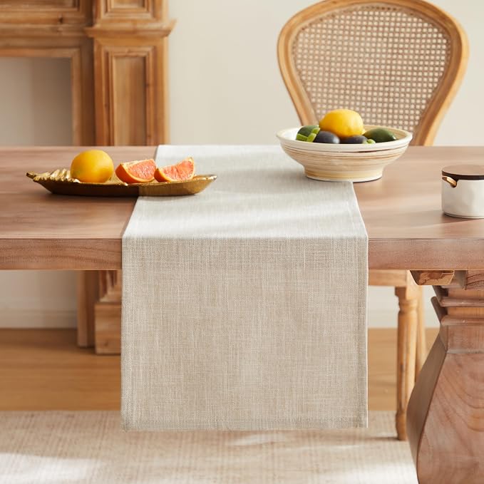 Rustic Cotton Linen Table Runner, 13x108 Inches Taupe | Farmhouse Style Linen - Image 4