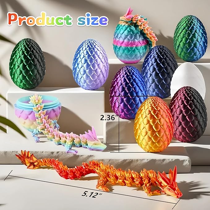 12PCS 3D Printed Dragon Eggs with Dragon Inside, Cool Stuff Fun Gifts, Mini Dragon Egg Set Articulated Crystal Dragon Fidget Toy for Adults Teens Boy Gifts Easter Basket Stuffers
