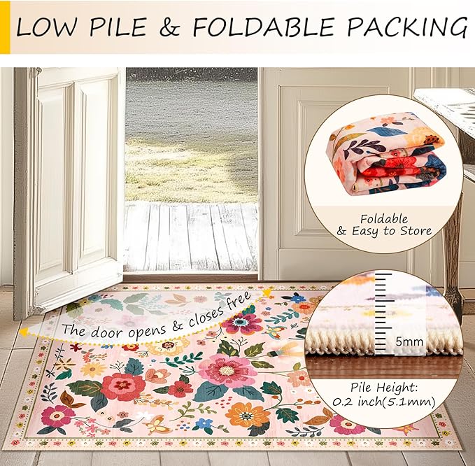 RELEANY Floral 6ft Area Rugs Washable Print Boho Cute Carpet Non Slip Flower - Image 4