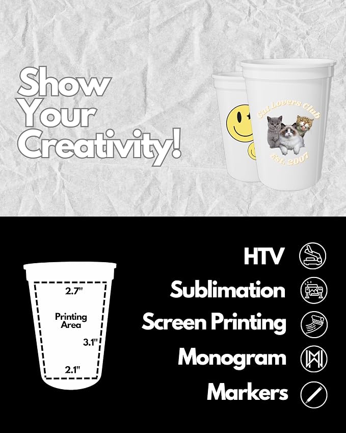 PartyPrints 10 Pack Small 10 to 12 oz White Reusable Blank Plastic Cups - Image 4