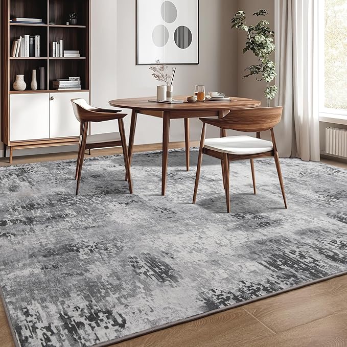 Kelarea Living Room Rug 8x10 Grey Rug Machine Washable Large Area Rugs, Non Slip Abstract Vintage Indoor Carpet for Bedroom, Nursery, Classroom, Dining Room, Home Office
