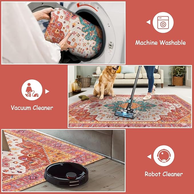Moynesa Ultra-Thin Washable Round Rug - 4ft Pink Oriental Circle Area Rugs - Image 4