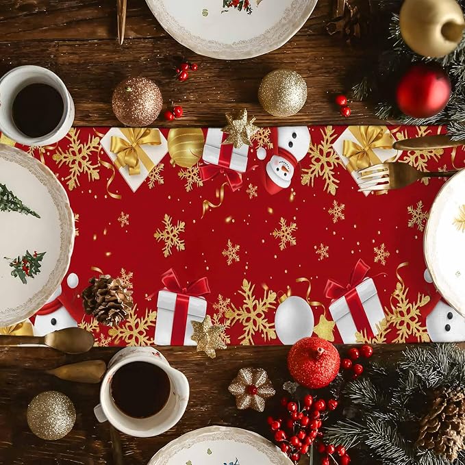 Merry Christmas Table Runner 120 Inches Long, Xmas Balls Snowman Snowflake - Image 4