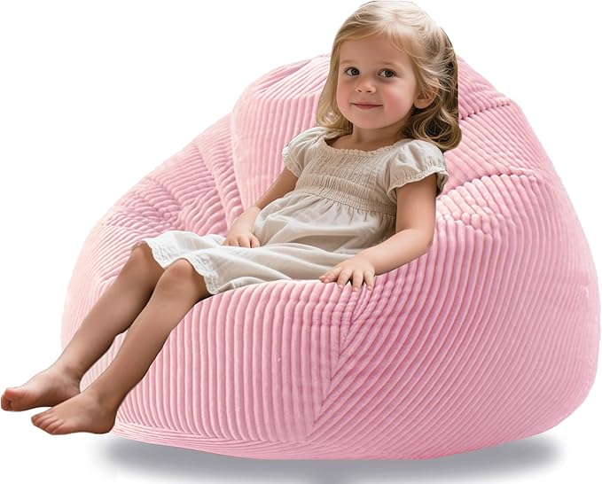 ENBAOHUI Bean Bag Chairs with Memory Foam Chairs for Kids Teens Toddler Faux Fur Sofa Chair with Handle Light Pink