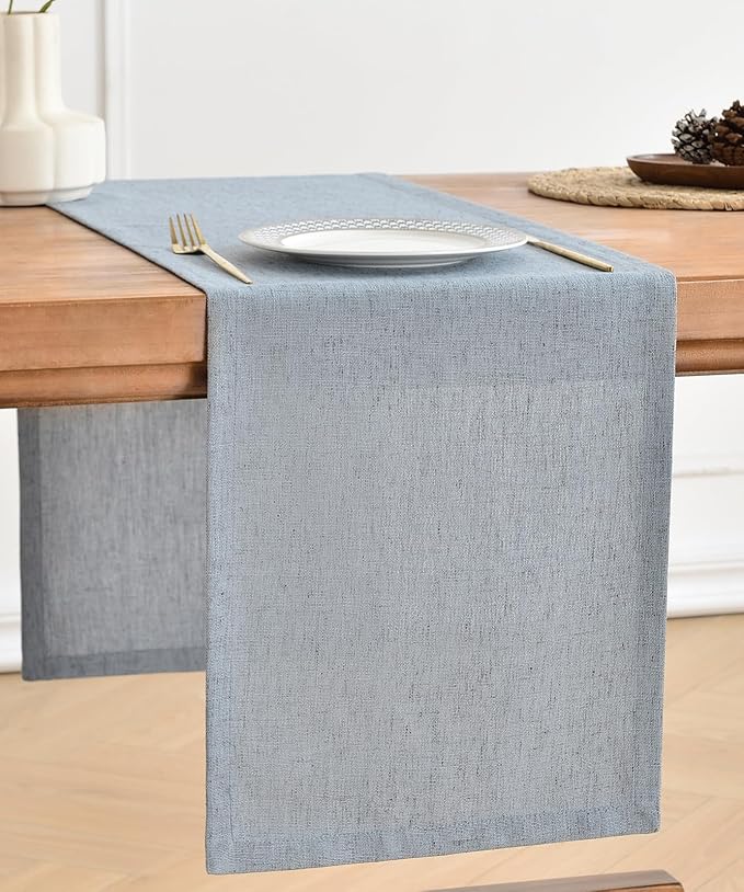 Wracra Linen Table Runner, Burlap Dusty Blue Table Runners 90 Inches Long | by Wracra