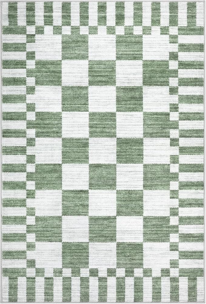 GarveeHome Sage Green Checkered Rug 2x3 Washable Rug Non-Slip - Image 4