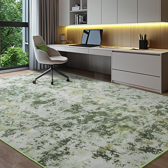 Kelarea 5x7 Rug for Living Room, Green Washable Non-Slip Rugs, Modern Abstract Large Rugs Low Pile Soft Carpet for Bedroom, Kitchen, Dining Room, Classroom, Dorm, Nursery, Home Office