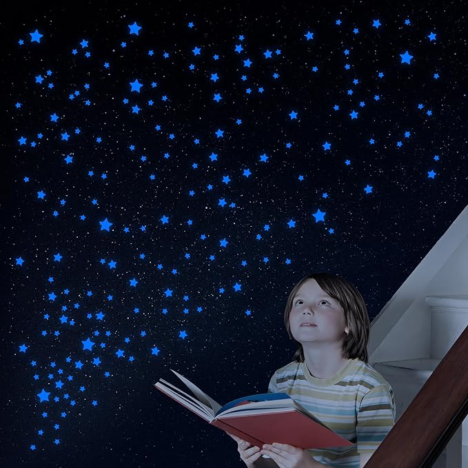 Glow in The Dark Stars for Ceiling, Luminous Wall Sticker, Kids Bedroom Wall Decal, Sticky Fluorescence Star, Gift for Boys and Girls (Blue)
