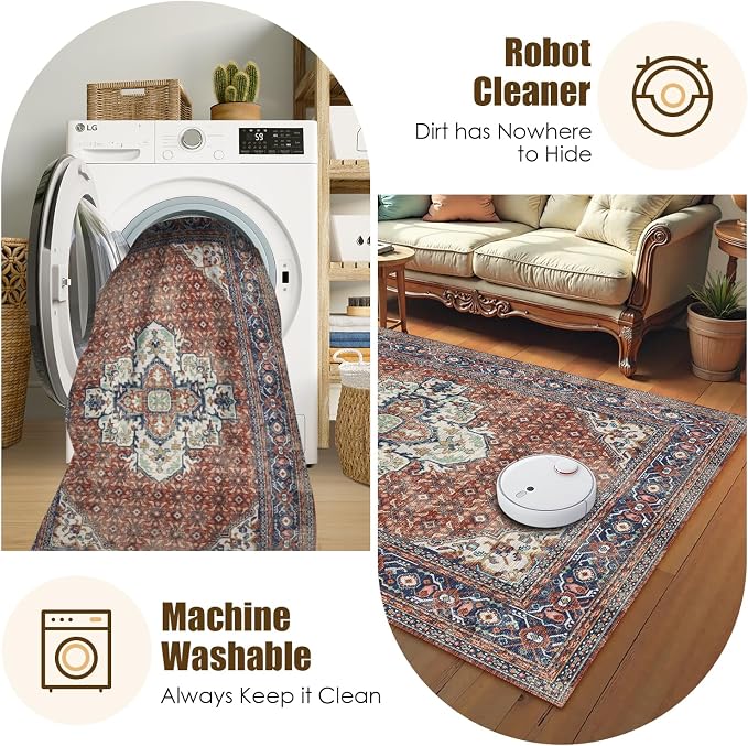 Washable Area Rug 8' x 10' Vintage Traditional Persian Mat - Image 7