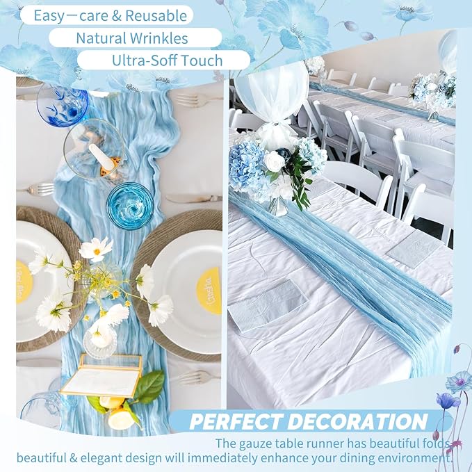 Showgeous 30 Pack Baby Blue Cheesecloth Table Runner, 17 x 108 Inches | Boho - Image 6