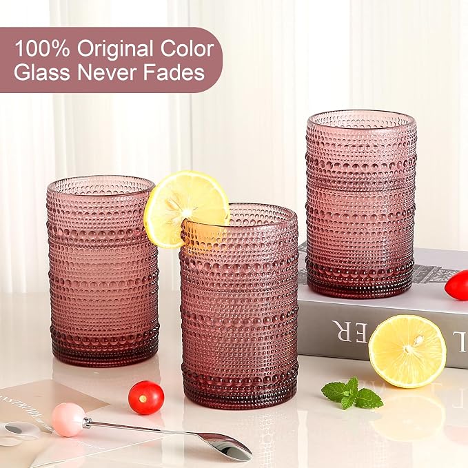 ZMOWIPDL Drinking Glasses Set of 6, 15 oz Purple Hobnail Glass Cups | Vintage - Image 3