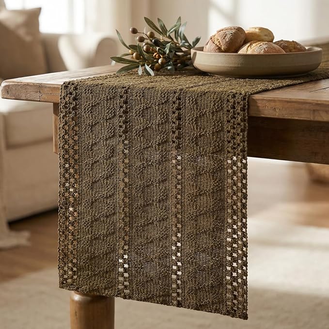 Artoid Mode Coffee Woven Farmhouse Hollow Table Runner 12x90 Inch | Holiday - Image 5